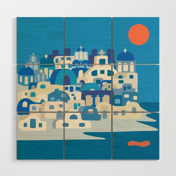 Sunny Santorini Wood Wall Art Gallery Image 1