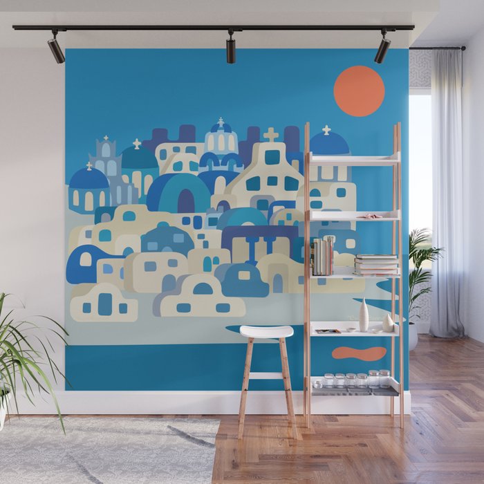 Sunny Santorini Wall Mural Gallery Image 1