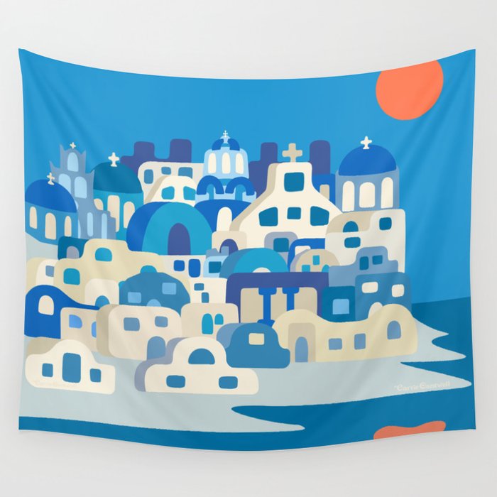 Sunny Santorini Wall Tapestry Gallery Image 4