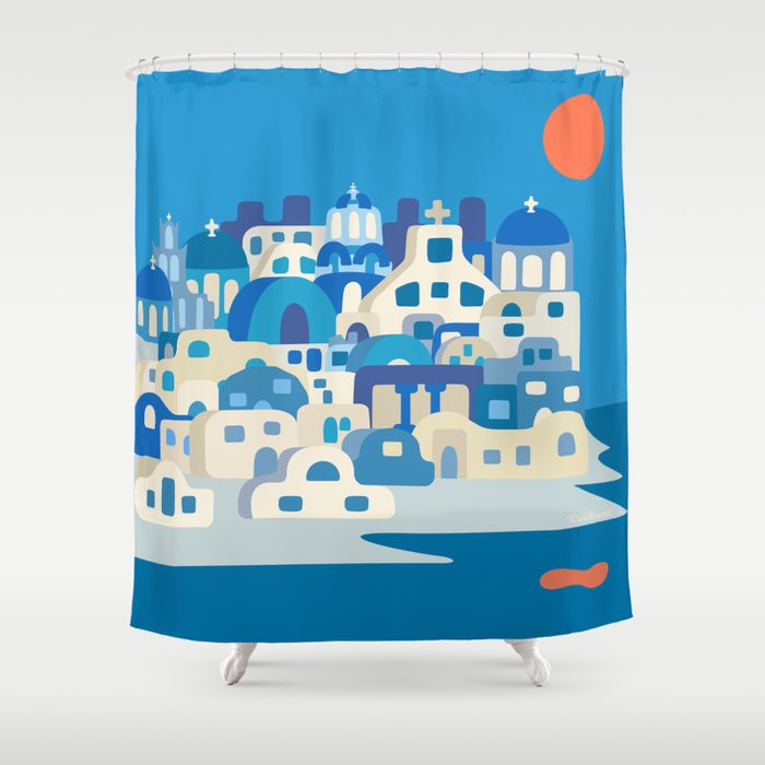 Sunny Santorini Shower Curtain Gallery Image 1