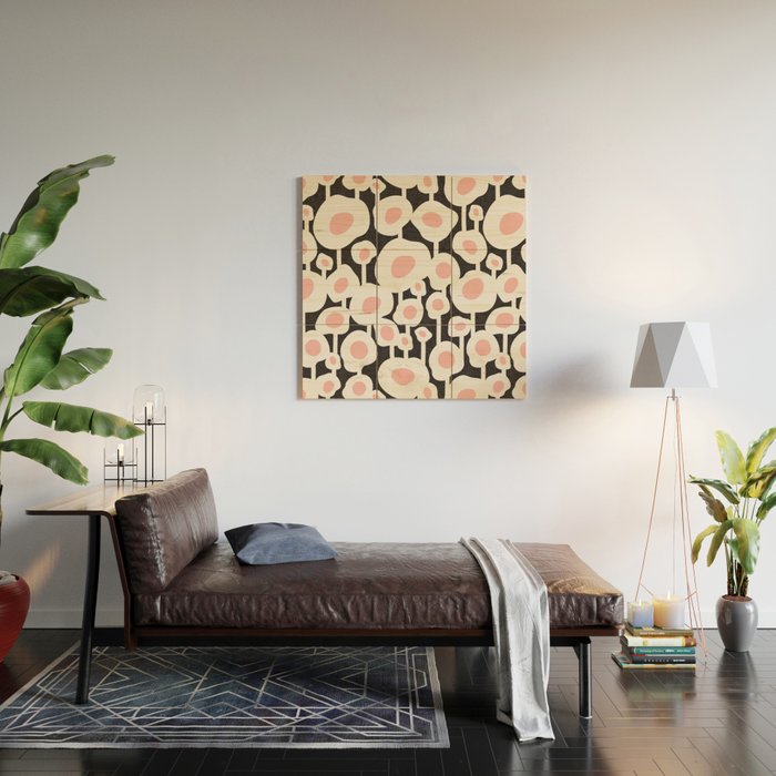 Poppy Dot - Retro Floral Black Pink Wood Wall Art Gallery Image 2