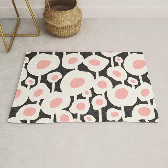 Poppy Dot - Retro Floral Black Pink Rug Gallery Image 1