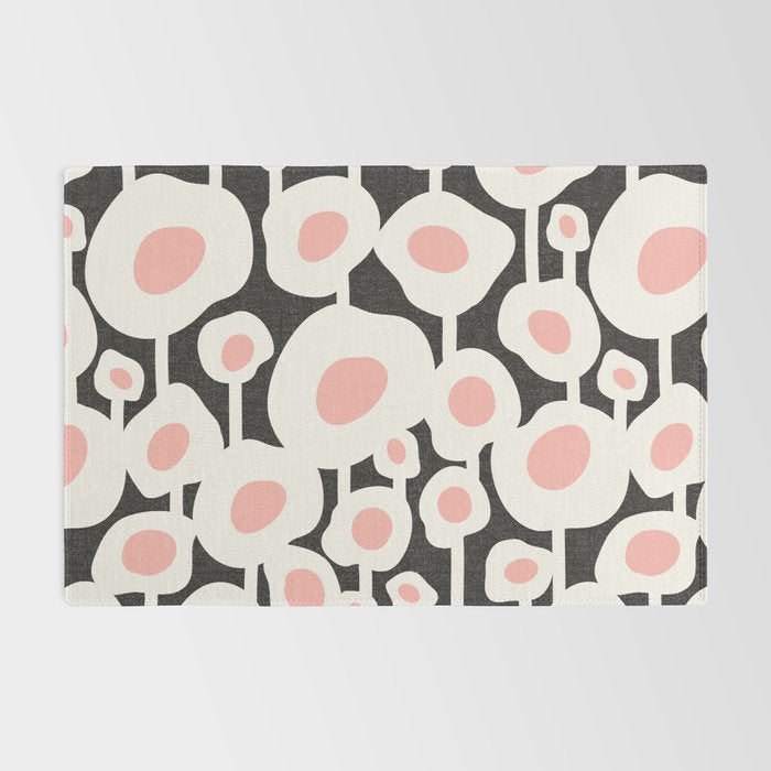 Poppy Dot - Retro Floral Black Pink Rug Gallery Image 2