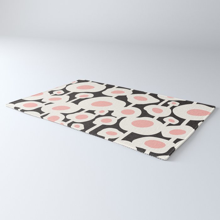 Poppy Dot - Retro Floral Black Pink Rug Gallery Image 3