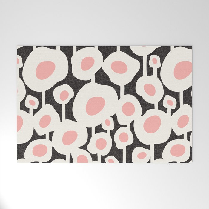 Poppy Dot - Retro Floral Black Pink Welcome Mat Gallery Image 1