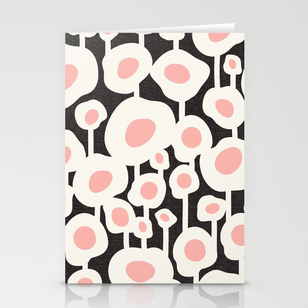 Poppy Dot - Retro Floral Black Pink Stationery Card Gallery Image 1