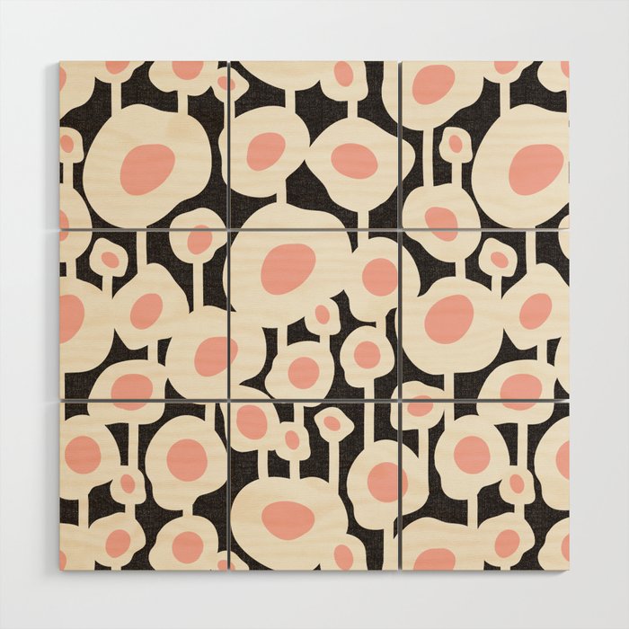 Poppy Dot - Retro Floral Black Pink Wood Wall Art Gallery Image 1