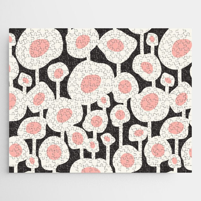Poppy Dot - Retro Floral Black Pink Jigsaw Puzzle Gallery Image 1