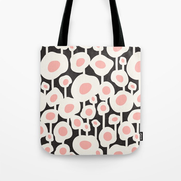 Poppy Dot - Retro Floral Black Pink Tote Bag Gallery Image 1