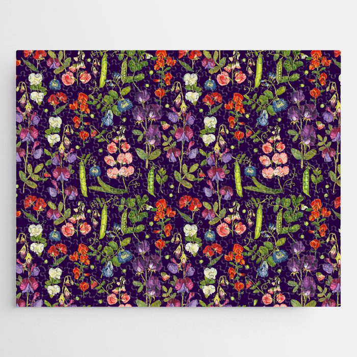 Beautiful Pea Flowers and Peas - dark Jigsaw Puzzle Gallery Image 1