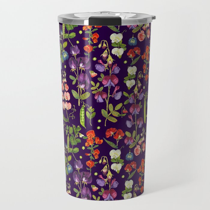 Beautiful Pea Flowers and Peas - dark Travel Mug Gallery Image 1