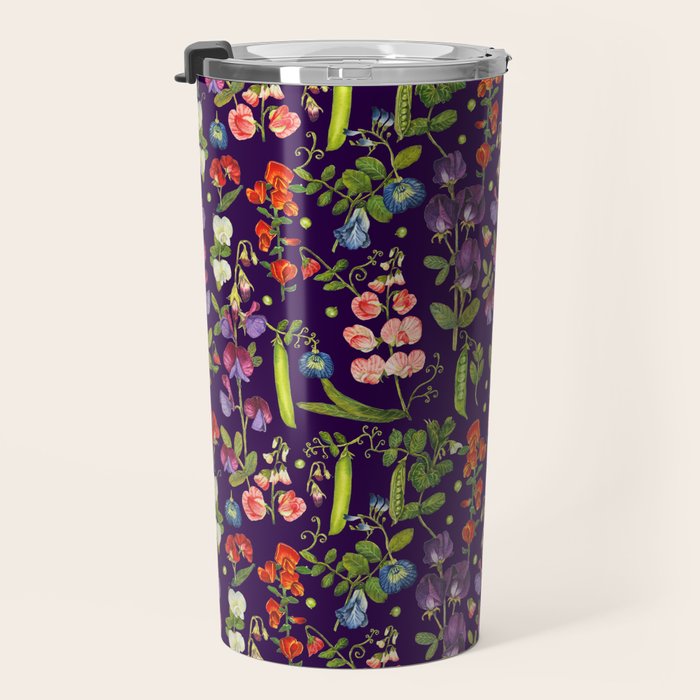 Beautiful Pea Flowers and Peas - dark Travel Mug Gallery Image 3