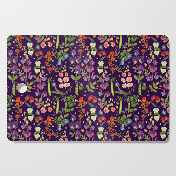 Beautiful Pea Flowers and Peas - dark Cutting Board Gallery Image 1