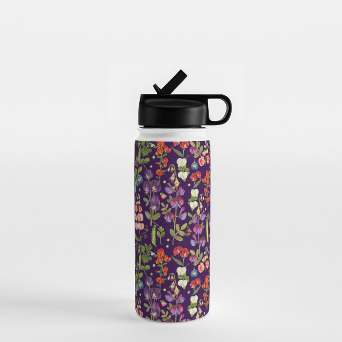 Beautiful Pea Flowers and Peas - dark Water Bottle Gallery Image 1