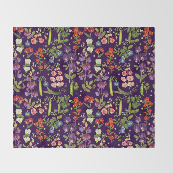 Beautiful Pea Flowers and Peas - dark Throw Blanket Gallery Image 2
