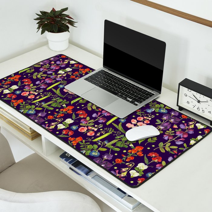 Beautiful Pea Flowers and Peas - dark Desk Mat Gallery Image 2