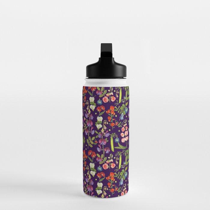 Beautiful Pea Flowers and Peas - dark Water Bottle Gallery Image 3