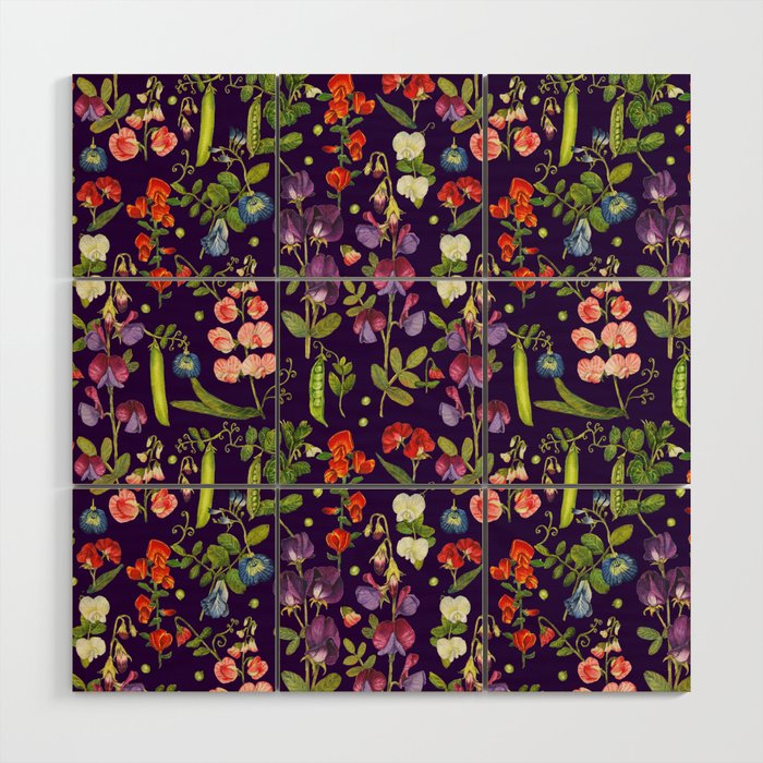 Beautiful Pea Flowers and Peas - dark Wood Wall Art Gallery Image 1