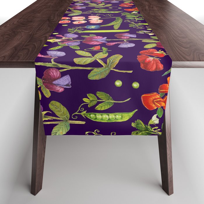 Beautiful Pea Flowers and Peas - dark Table Runner Gallery Image 1