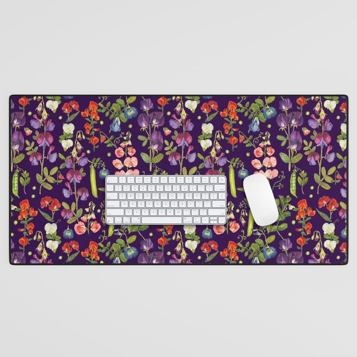 Beautiful Pea Flowers and Peas - dark Desk Mat Gallery Image 1