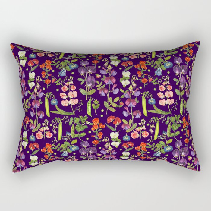 Beautiful Pea Flowers and Peas - dark Rectangular Pillow Gallery Image 1