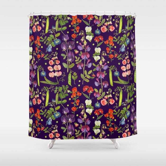 Beautiful Pea Flowers and Peas - dark Shower Curtain Gallery Image 1
