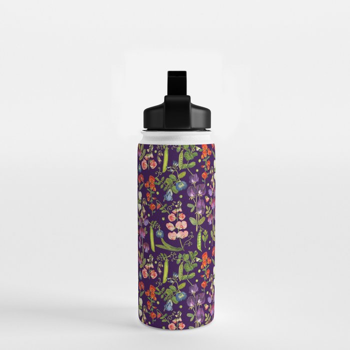 Beautiful Pea Flowers and Peas - dark Water Bottle Gallery Image 2