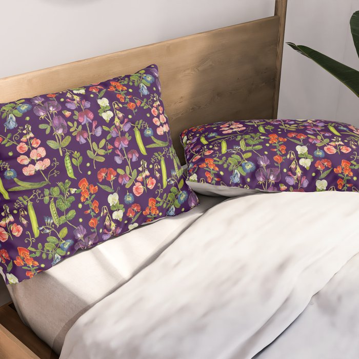 Beautiful Pea Flowers and Peas - dark Pillow Sham Gallery Image 2