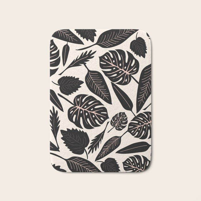 Monstera leaves Black and beige Bath Mat Gallery Image 1