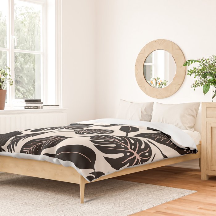 Monstera leaves Black and beige Duvet Cover Gallery Image 2