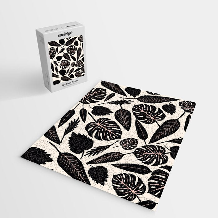 Monstera leaves Black and beige Jigsaw Puzzle Gallery Image 2