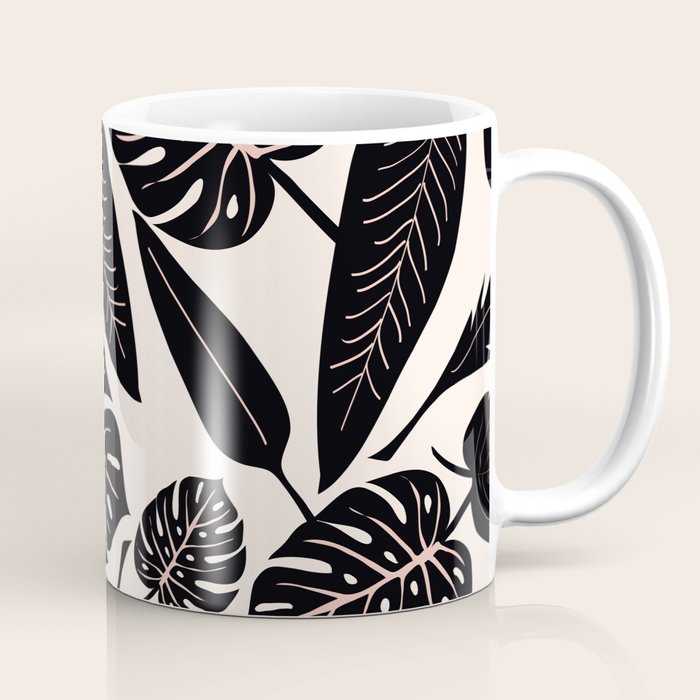 Monstera leaves Black and beige Coffee Mug Gallery Image 1