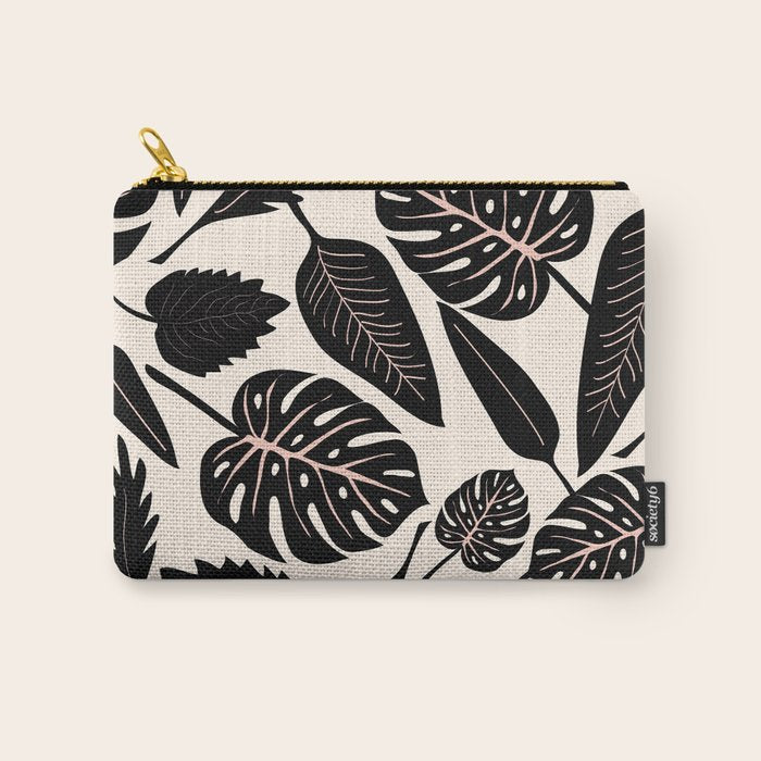 Monstera leaves Black and beige Carry All Pouch Gallery Image 1