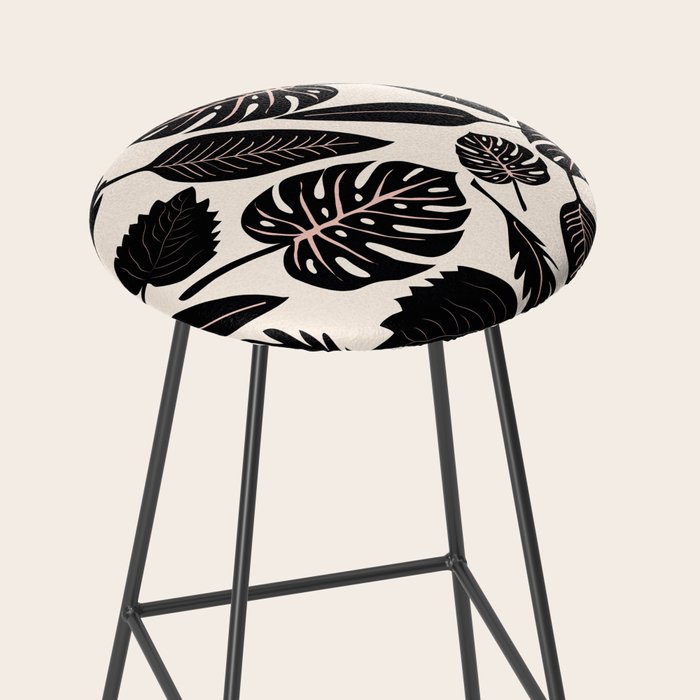 Monstera leaves Black and beige Stool Gallery Image 2