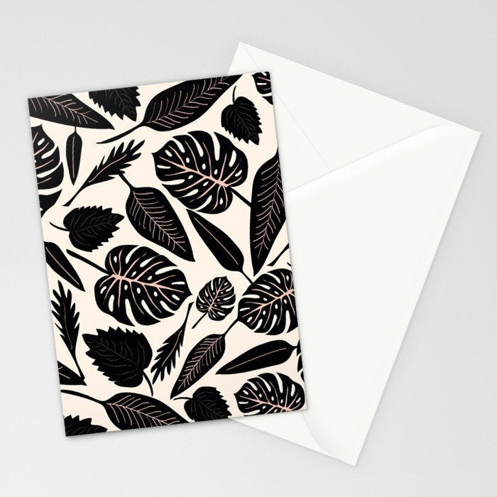 Monstera leaves Black and beige Stationery Card Gallery Image 2