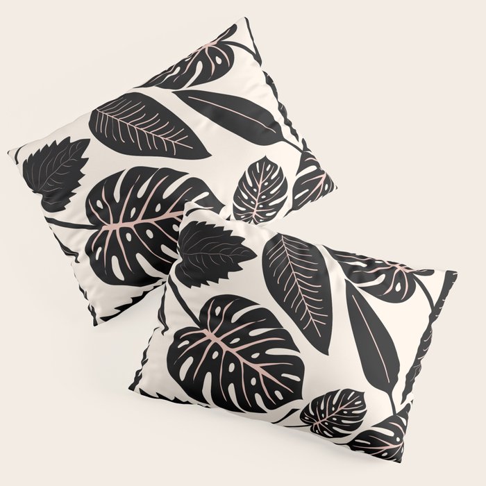 Monstera leaves Black and beige Pillow Sham Gallery Image 3