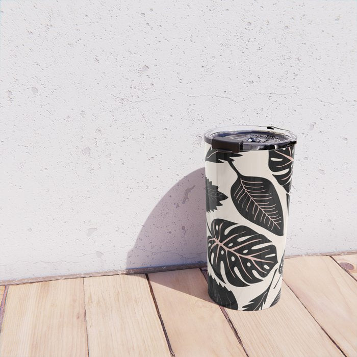 Monstera leaves Black and beige Travel Mug Gallery Image 4