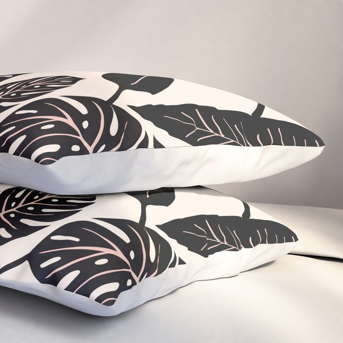 Monstera leaves Black and beige Pillow Sham Gallery Image 3