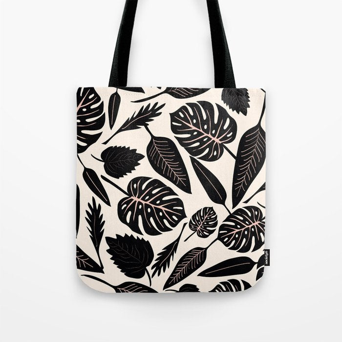 Monstera leaves Black and beige Tote Bag Gallery Image 1