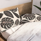 Monstera leaves Black and beige Pillow Sham Gallery Image 2