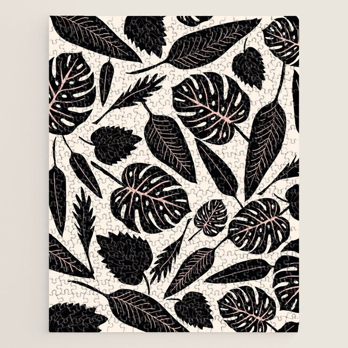 Monstera leaves Black and beige Jigsaw Puzzle Gallery Image 1