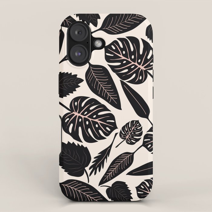 Monstera leaves Black and beige iPhone Case Gallery Image 1