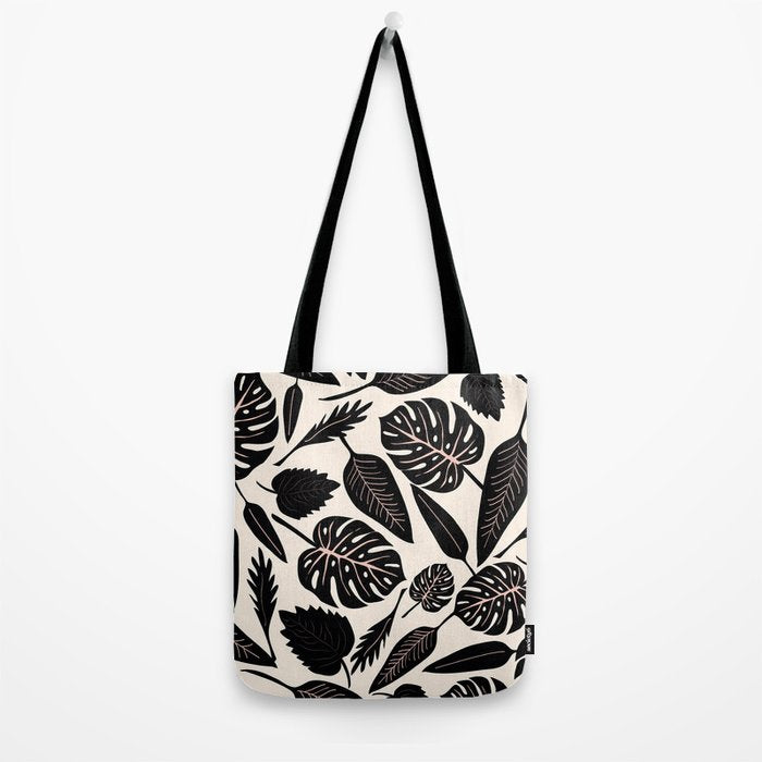 Monstera leaves Black and beige Tote Bag Gallery Image 2