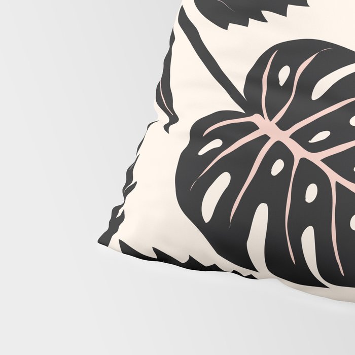 Monstera leaves Black and beige Pillow Sham Gallery Image 4
