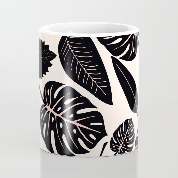 Monstera leaves Black and beige Coffee Mug Gallery Image 4