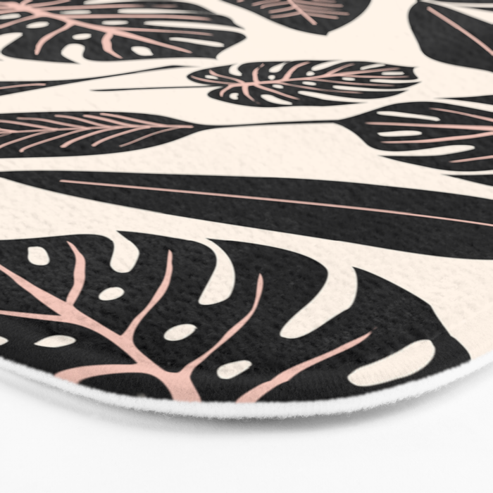 Monstera leaves Black and beige Bath Mat Gallery Image 3