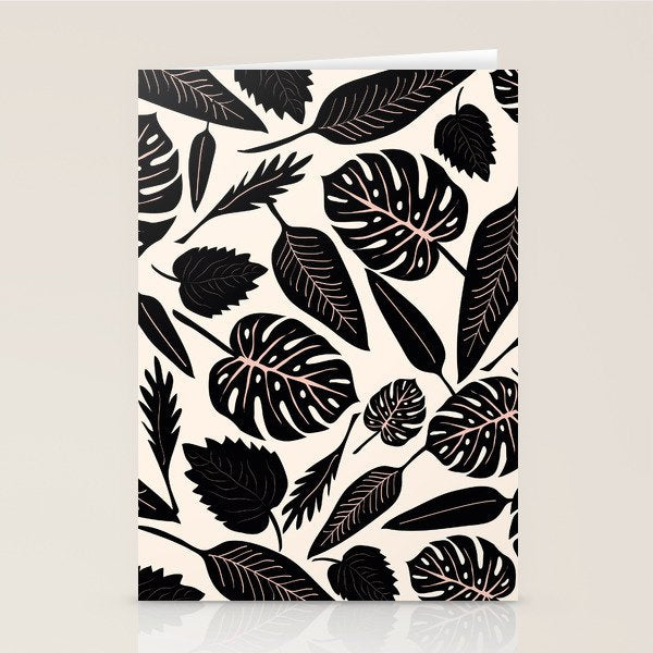Monstera leaves Black and beige Stationery Card Gallery Image 1