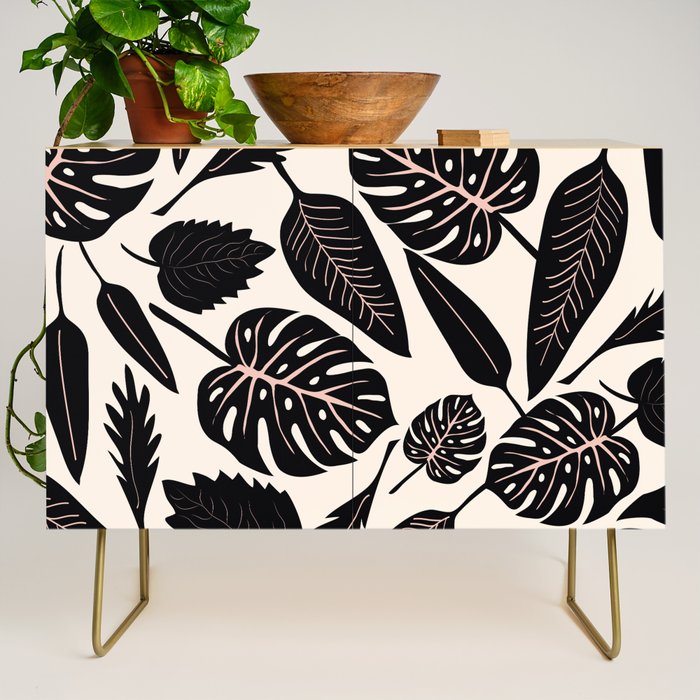 Monstera leaves Black and beige Credenza Gallery Image 1