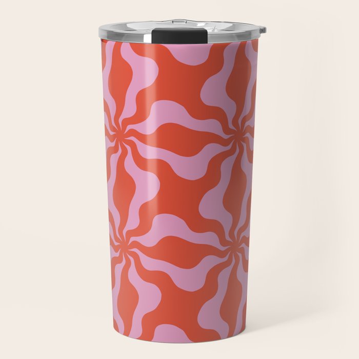 Retro Orange Pink Abstract 70s Pattern Travel Mug Gallery Image 1