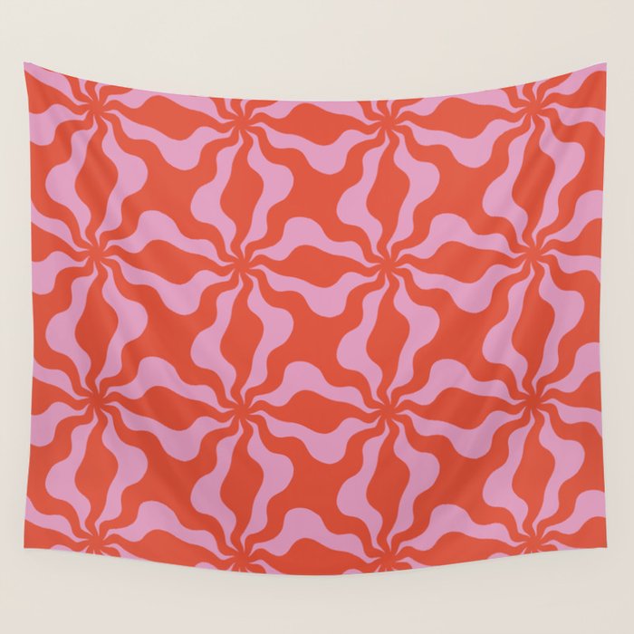 Retro Orange Pink Abstract 70s Pattern Wall Tapestry Gallery Image 4